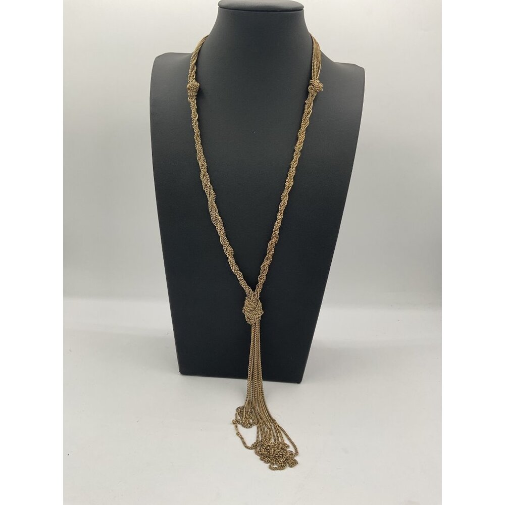 Gold-Tone Braided Knotted Tassel Lariat Necklace